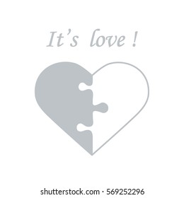 Cute vector illustration with heart in the form of a puzzle and inscription. Design for banner, flyer, poster or print. Greeting card Valentine's Day.