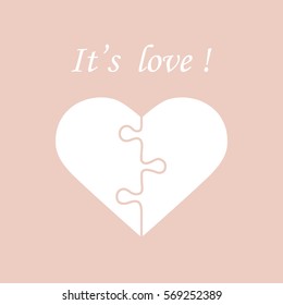 Cute vector illustration with heart in the form of a puzzle and inscription. Design for banner, flyer, poster or print. Greeting card Valentine's Day.