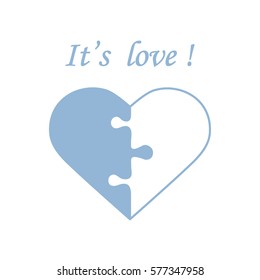 Cute vector illustration with heart in the form of a puzzle and inscription. Design for banner, flyer, poster or print. Greeting card Valentine's Day.