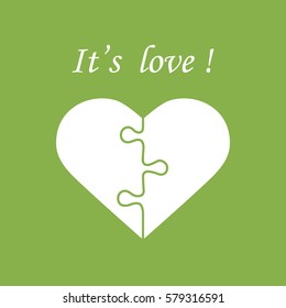 Cute vector illustration with heart in the form of a puzzle and inscription. Design for banner, flyer, poster or print. Greeting card Valentine's Day.