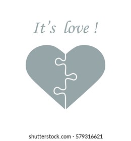 Cute vector illustration with heart in the form of a puzzle and inscription. Design for banner, flyer, poster or print. Greeting card Valentine's Day.