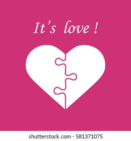 Cute vector illustration with heart in the form of a puzzle and inscription. Design for banner, flyer, poster or print. Greeting card Valentine's Day.