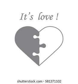 Cute vector illustration with heart in the form of a puzzle and inscription. Design for banner, flyer, poster or print. Greeting card Valentine's Day.