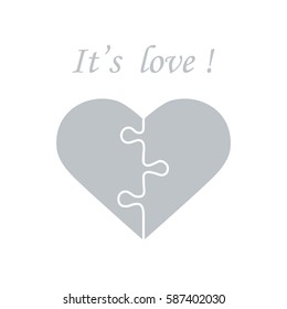 Cute vector illustration with heart in the form of a puzzle and inscription. Design for banner, flyer, poster or print. Greeting card Valentine's Day.