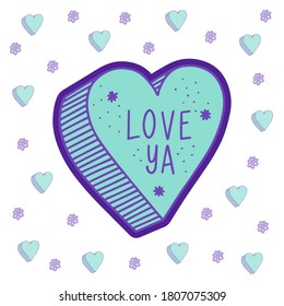 Cute vector illustration with heart and hand lettering. Love template for printing and web, wedding, postcard and t-shirt design