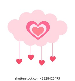 Cute vector illustration of heart on cloud in flat style. Icon, logo, print, postcard, sublimation, sticker, clipart, love, valentine's day, pink color