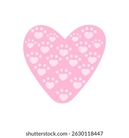 Cute vector illustration with heart and paws in doodle style. Ideal for Valentines Day cards, pet-themed icons, and kawaii designs