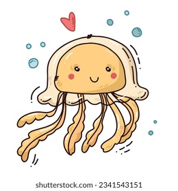 cute vector illustration of jellyfish. hand drawn colorful character. Funny drawing for print
