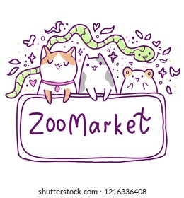 Cute vector illustration. Kawaii Anime cat. ZooMarket