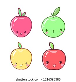 Cute vector illustration. Kawaii Anime apple. Use for postcards, print on clothes, juice or other things. 