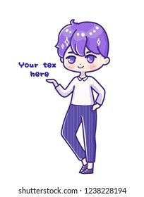 Cute vector illustration. Kawaii Anime man
 Big eyes. Business woman, working people. Web sites and articles