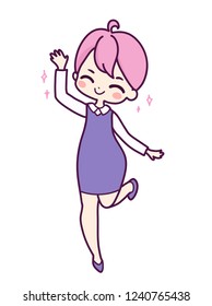 Cute vector illustration. Kawaii Anime girl. Big eyes. Business woman, working people. Web sites and articles