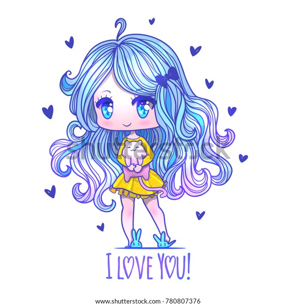 cute vector illustration kawaii anime girl stock