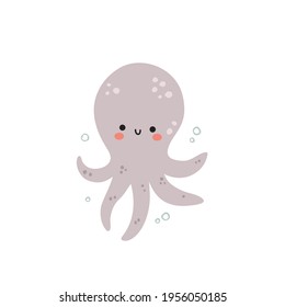 cute vector illustration for kids, adorable octopus on white background