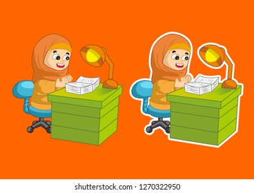 cute vector illustration of kids learning