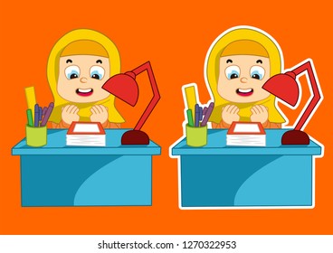 cute vector illustration of kids learning