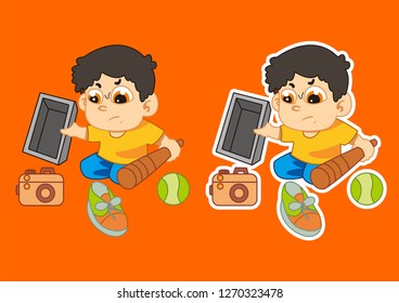 cute vector illustration of kids looking for lost toys