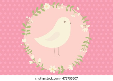 Cute vector illustration in light tones with bird. Can be used for celebration postcard, wedding invitation, etc.