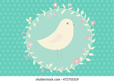 Cute vector illustration in light tones with bird. Can be used for celebration postcard, wedding invitation, etc.