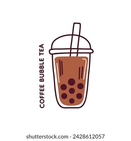 Cute vector illustration of line coffee take away. Coffee bubble tea. Element isolated on white background. For menu, flyer, booklet, menu.