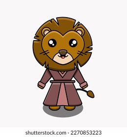 cute vector illustration of lion wearing nightgown