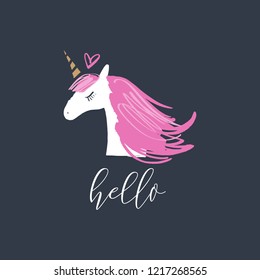 Cute vector illustration of little unicorn pony head. Fast sketch.