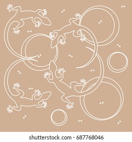 Cute vector illustration of lizards and circles. Design for poster or print.