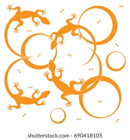 Cute vector illustration of lizards and circles. Design for poster or print.