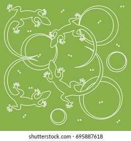 Cute vector illustration of lizards and circles. Design for poster or print.