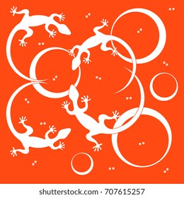 Cute vector illustration of lizards and circles. Design for poster or print.