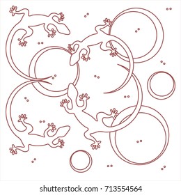 Cute vector illustration of lizards and circles. Design for poster or print.