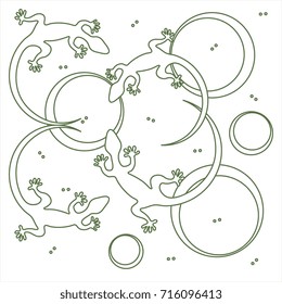 Cute vector illustration of lizards and circles. Design for poster or print.
