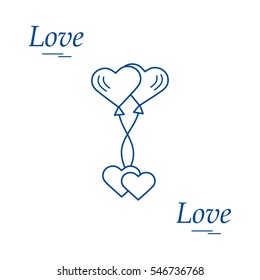 Cute vector illustration of love symbols: heart air balloons icon and two hearts. Romantic collection. Design for banner, flyer, poster or print. 