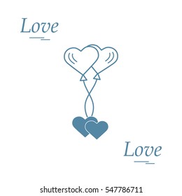 Cute vector illustration of love symbols: heart air balloons icon and two hearts. Romantic collection. Design for banner, flyer, poster or print. 