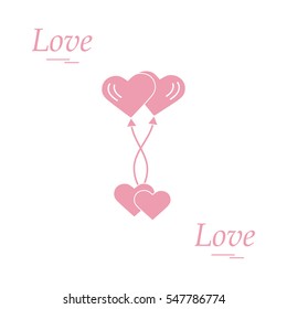 Cute vector illustration of love symbols: heart air balloons icon and two hearts. Romantic collection. Design for banner, flyer, poster or print. 