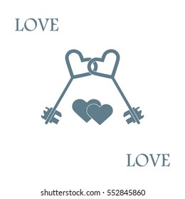 Cute vector illustration of love symbols: heart key icon and two hearts. Romantic collection. Design for banner, flyer, poster or print. 