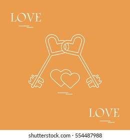 Cute vector illustration of love symbols: heart key icon and two hearts. Romantic collection. Design for banner, flyer, poster or print. 