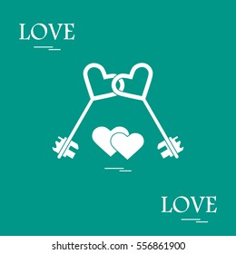 Cute vector illustration of love symbols: heart key icon and two hearts. Romantic collection. Design for banner, flyer, poster or print. 