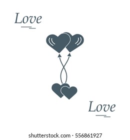 Cute vector illustration of love symbols: heart air balloons icon and two hearts. Romantic collection. Design for banner, flyer, poster or print. 