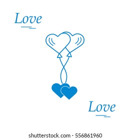 Cute vector illustration of love symbols: heart air balloons icon and two hearts. Romantic collection. Design for banner, flyer, poster or print. 