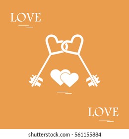 Cute vector illustration of love symbols: heart key icon and two hearts. Romantic collection. Design for banner, flyer, poster or print. 