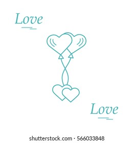 Cute vector illustration of love symbols: heart air balloons icon and two hearts. Romantic collection. Design for banner, flyer, poster or print. 