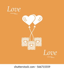 Cute vector illustration of love symbols: heart air balloon icon and three cookies. Romantic collection. Design for banner, flyer, poster or print. 