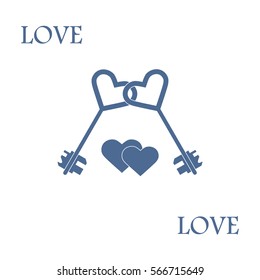 Cute vector illustration of love symbols: heart key icon and two hearts. Romantic collection. Design for banner, flyer, poster or print. 