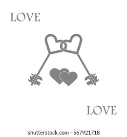 Cute vector illustration of love symbols: heart key icon and two hearts. Romantic collection. Design for banner, flyer, poster or print. 
