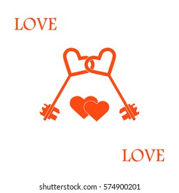 Cute vector illustration of love symbols: heart key icon and two hearts. Romantic collection. Design for banner, flyer, poster or print. 