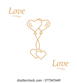 Cute vector illustration of love symbols: heart air balloons icon and two hearts. Romantic collection. Design for banner, flyer, poster or print. 