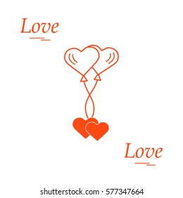 Cute vector illustration of love symbols: heart air balloons icon and two hearts. Romantic collection. Design for banner, flyer, poster or print. 