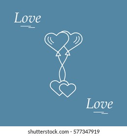 Cute vector illustration of love symbols: heart air balloons icon and two hearts. Romantic collection. Design for banner, flyer, poster or print. 