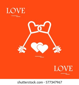 Cute vector illustration of love symbols: heart key icon and two hearts. Romantic collection. Design for banner, flyer, poster or print. 